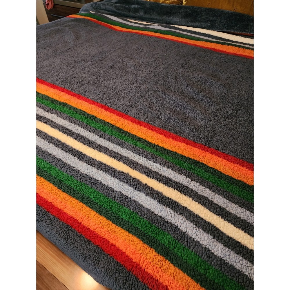 King Pendleton Navy Striped Sherpa Blanket